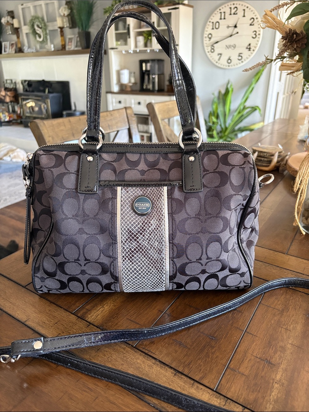 Coach Signature Tote in Black with Long Strap